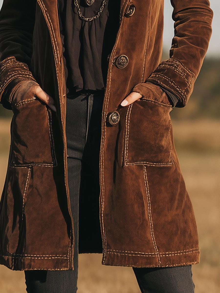 Brown Plain Long Sleeve Outerwear
