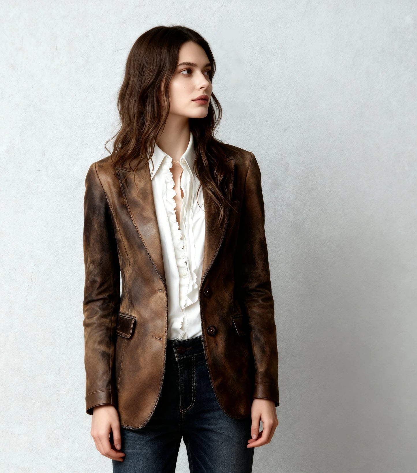 Brown Plain Long Sleeve Blazer