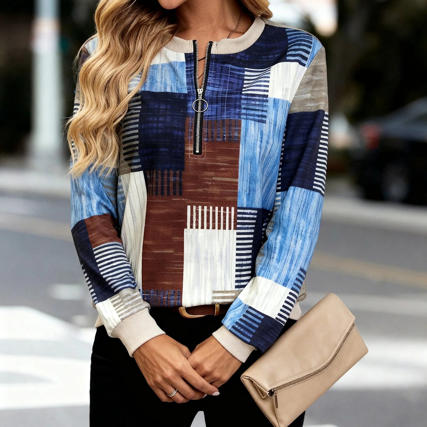 Modern Blue Long Sleeve Top