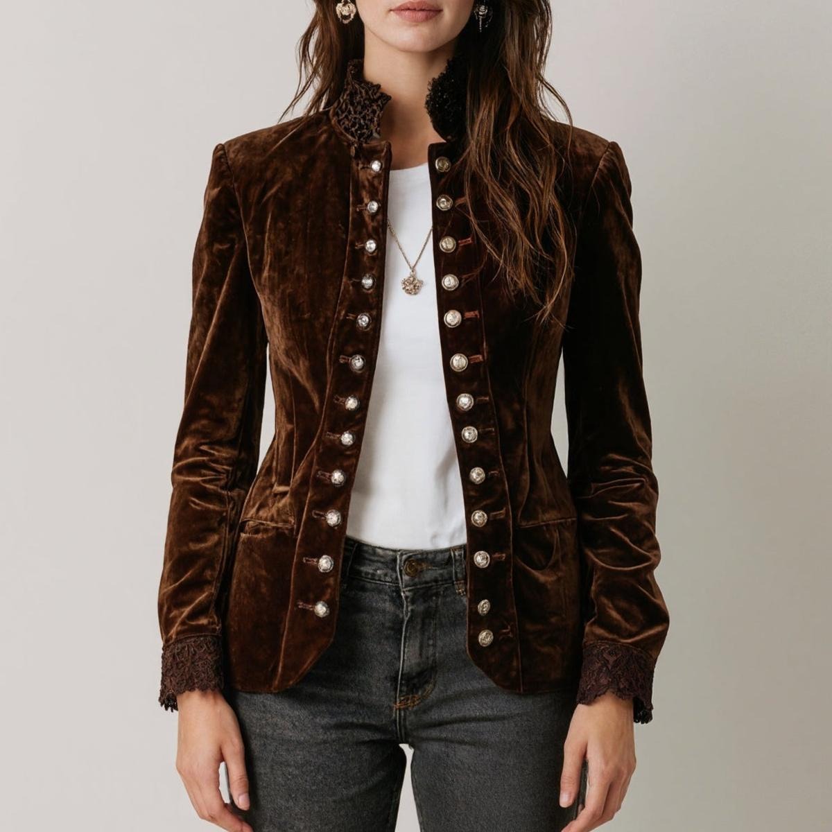 Fuzzy Coffee Long Sleeve Mock Neck Jacket