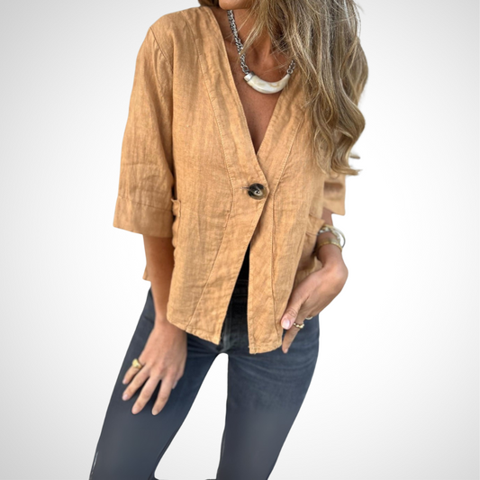 Loose Button Up V Neck Top - WOOLX