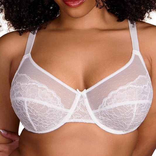 2024 New Style French Sexy Lace Bra Plus Size Underwear Ultra-thin Mesh Push-up Bra - WOOLX