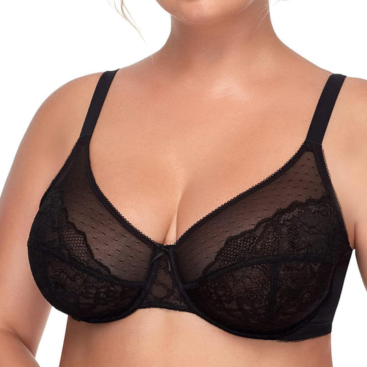 2024 New Style French Sexy Lace Bra Plus Size Underwear Ultra-thin Mesh Push-up Bra - WOOLX