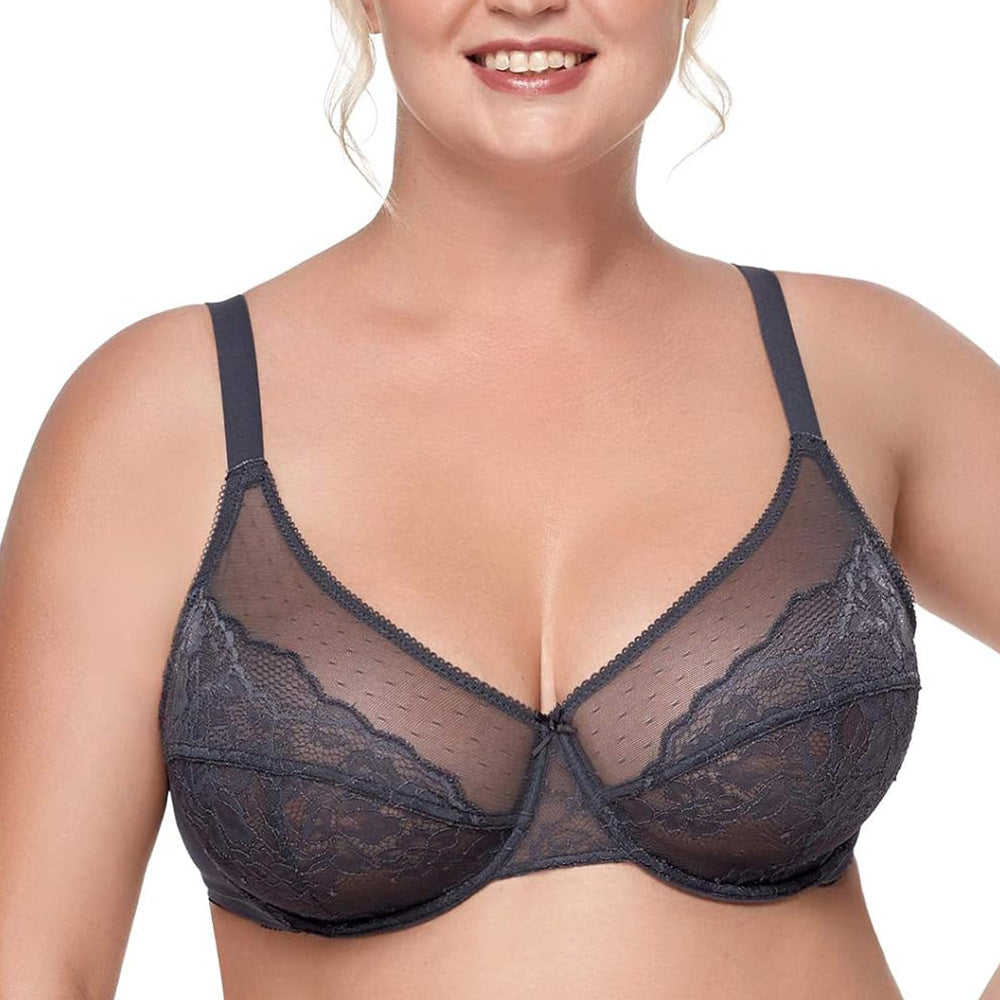 2024 New Style French Sexy Lace Bra Plus Size Underwear Ultra-thin Mesh Push-up Bra - WOOLX