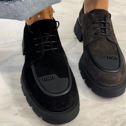 Round-toe Lace-up Platform Loafers - WOOLX