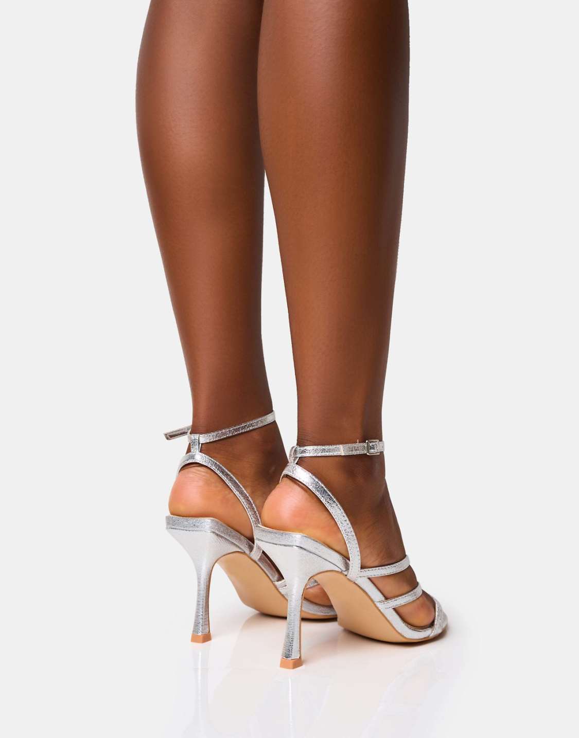 Strappy Round Toe Mid Heels In Silver - WOOLX