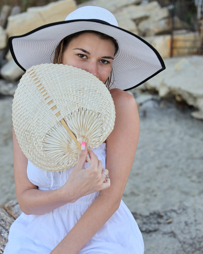 White Wide - Brim Sun Hat With Black Trim - WOOLX