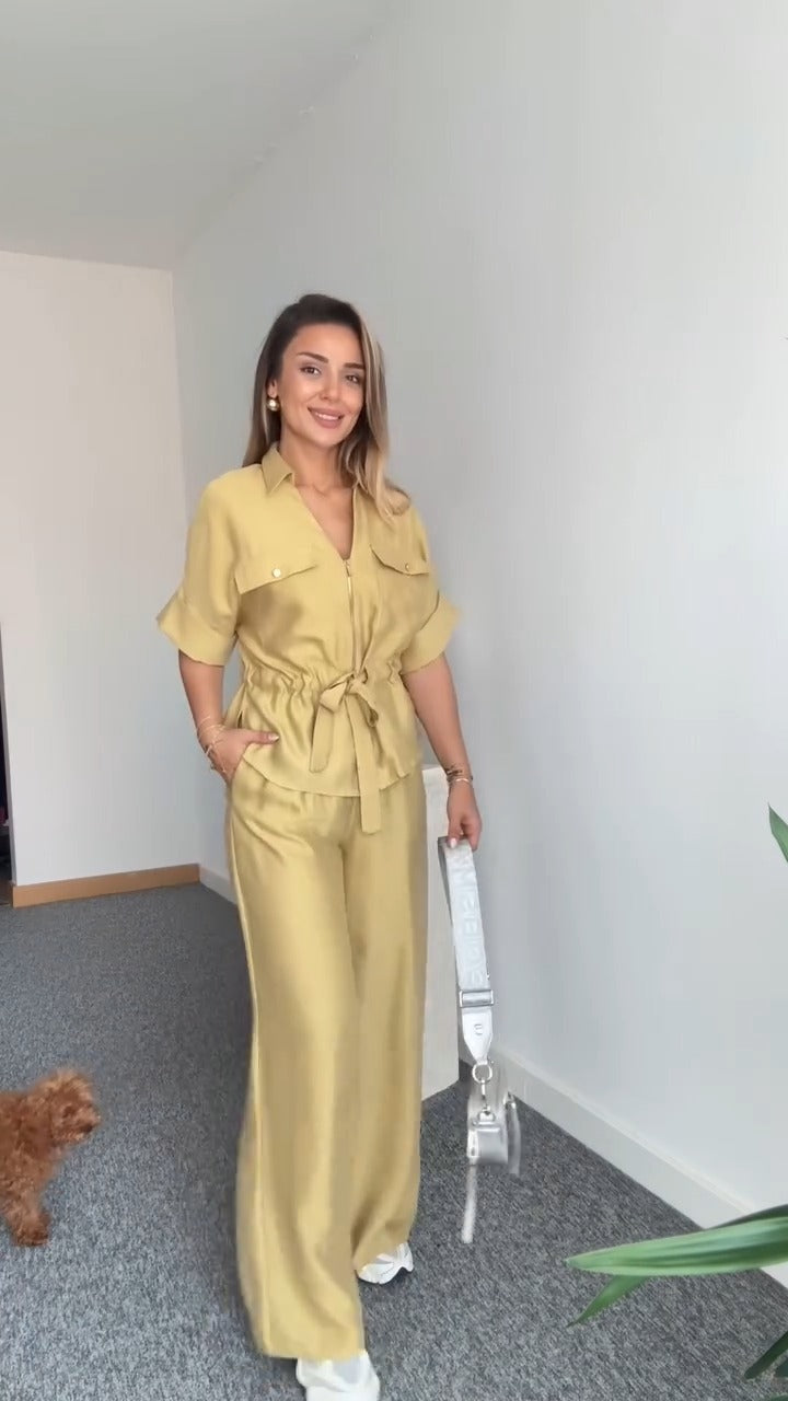 Stylish Olive Green Utility Style Two Piece Set - WOOLX