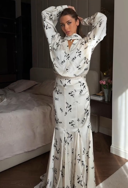 Elegant White Floral Print High Neck Maxi Dress - WOOLX