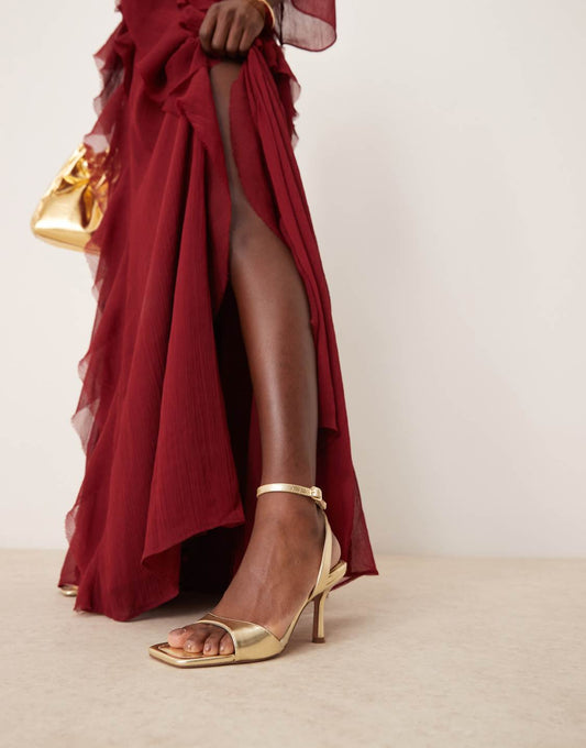 Glamorous Gold Ankle Strap High Heel Sandals - WOOLX