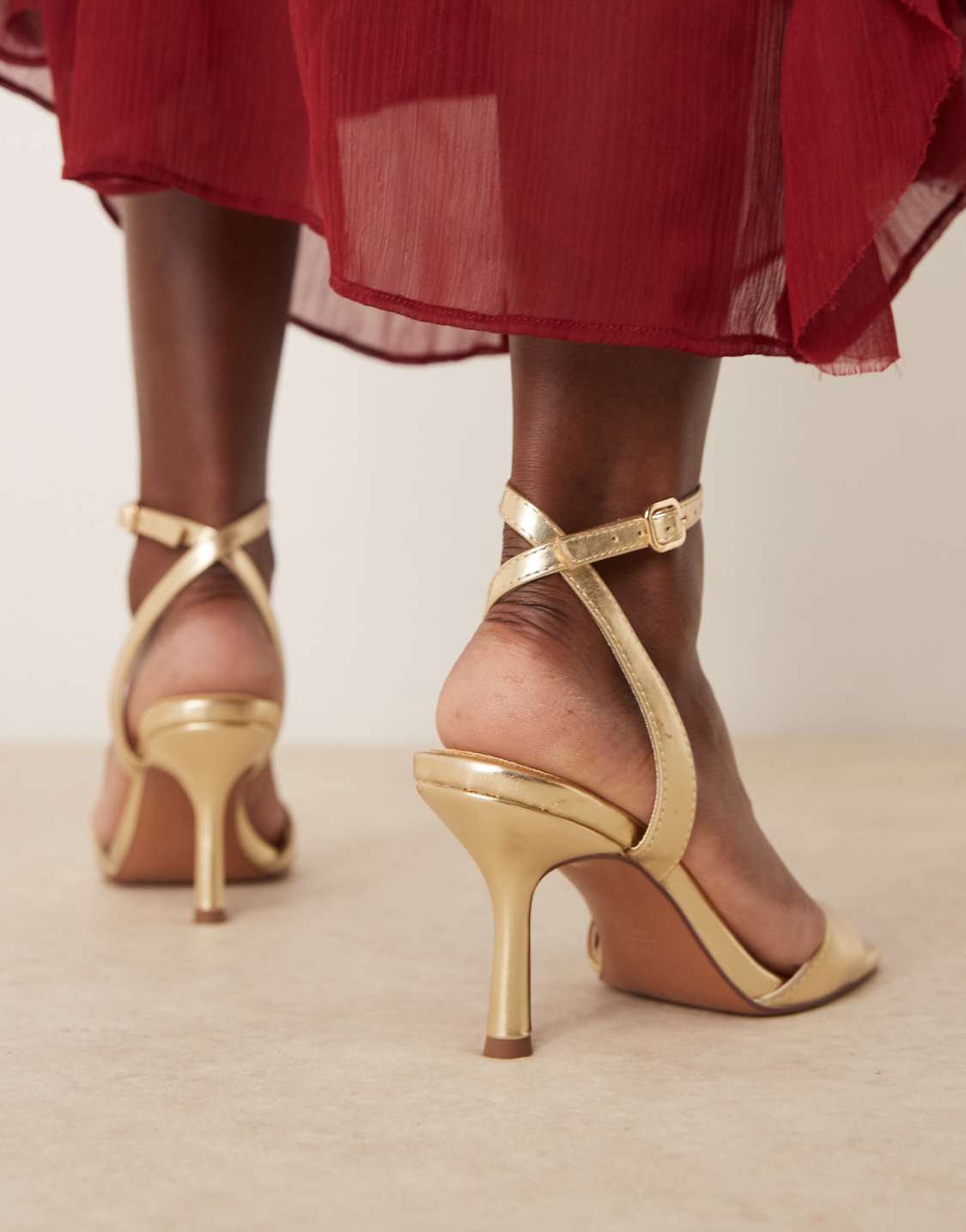 Glamorous Gold Ankle Strap High Heel Sandals - WOOLX