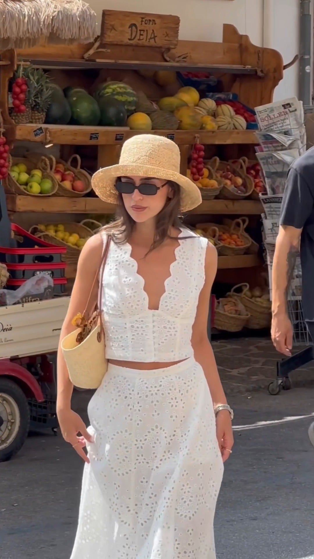 Chic White Eyelet Crop Top And Midi Skirt Set - WOOLX
