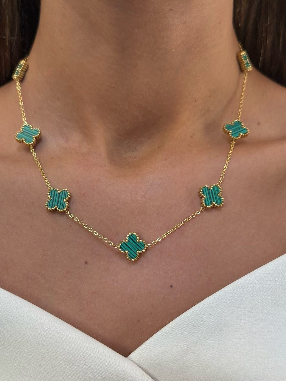 Gold Chain Four Leaf Clover Mother Of Pearl Necklace - WOOLX
