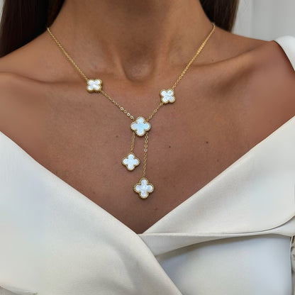Gold/Sliver Toned Chain White Mother Of Pearl Four Leaf Clover Lariat Necklace - WOOLX