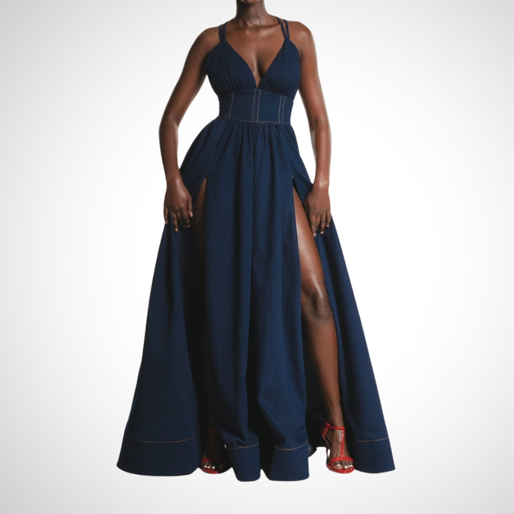 Sling Denim Split Dress - WOOLX