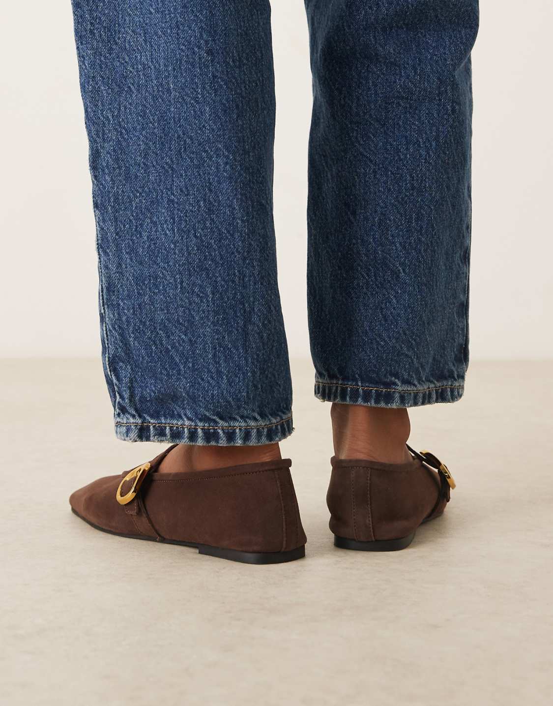 Dark Brown Suede Golden Buckle Slip On Loafers - WOOLX