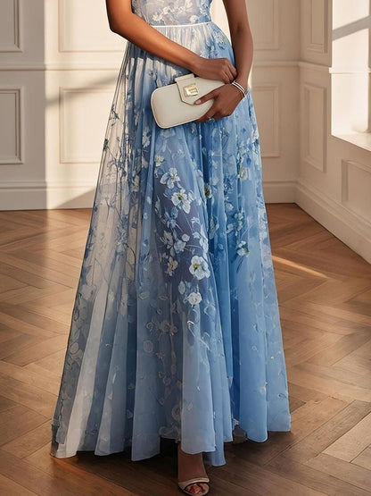 Romantic Blue Sleeveless Maxi Dress