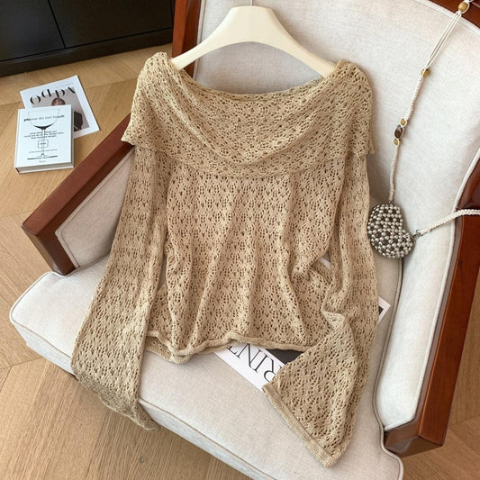 Brown Plain Round Neck Long Sleeve Top