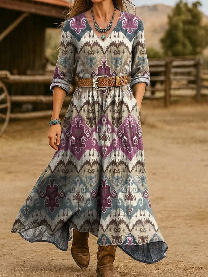 Special V-Neck Long Sleeve Maxi Dress