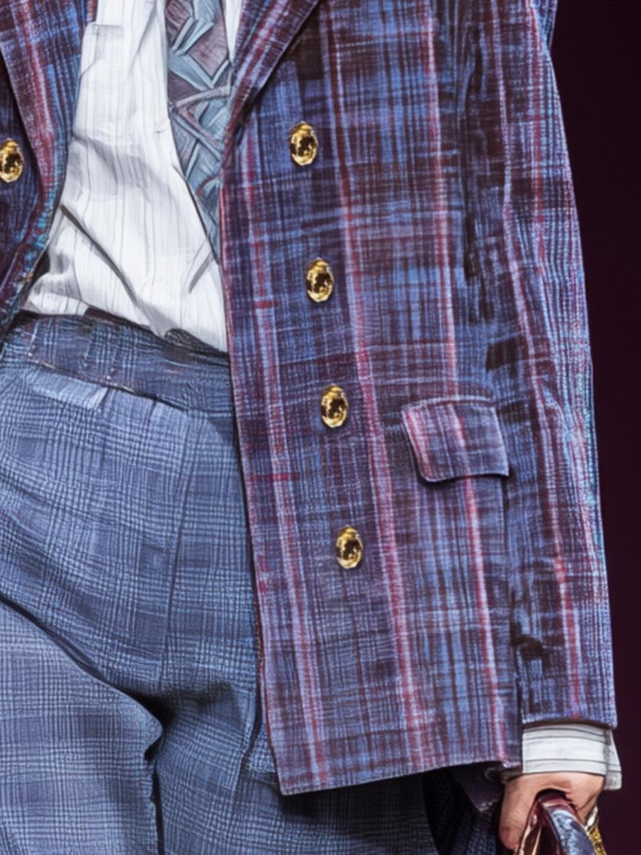 Purple Plaid Long Sleeve Blazer