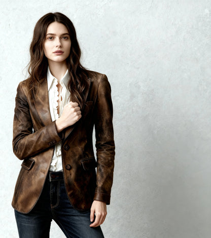 Brown Plain Long Sleeve Blazer