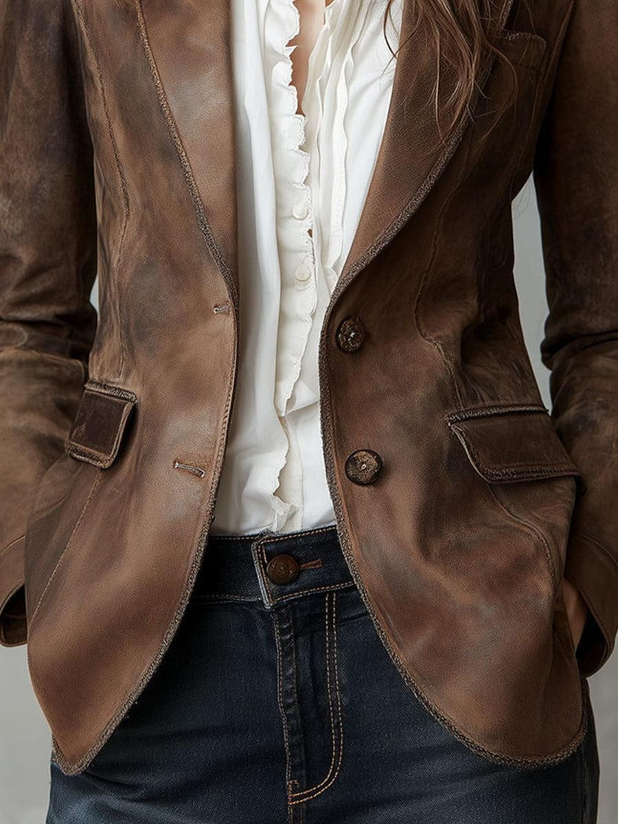 Brown Plain Long Sleeve Blazer