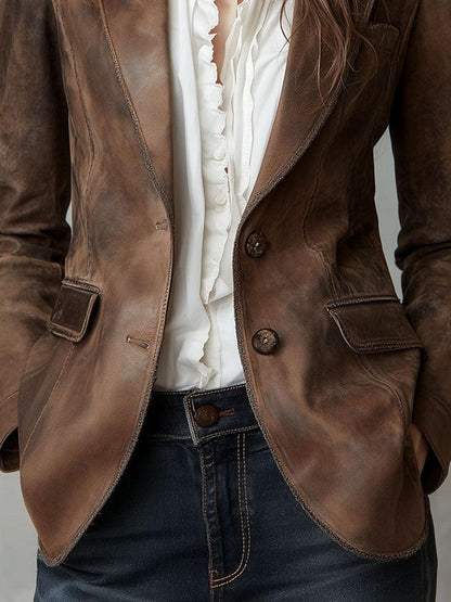 Brown Plain Long Sleeve Blazer