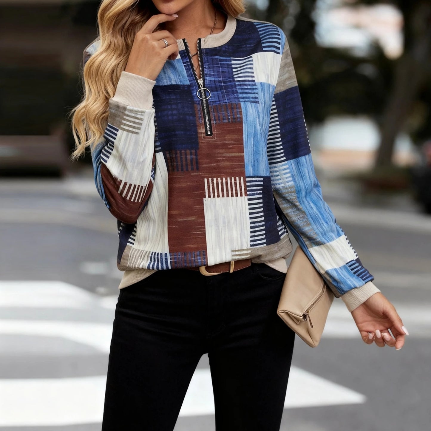Modern Blue Long Sleeve Top