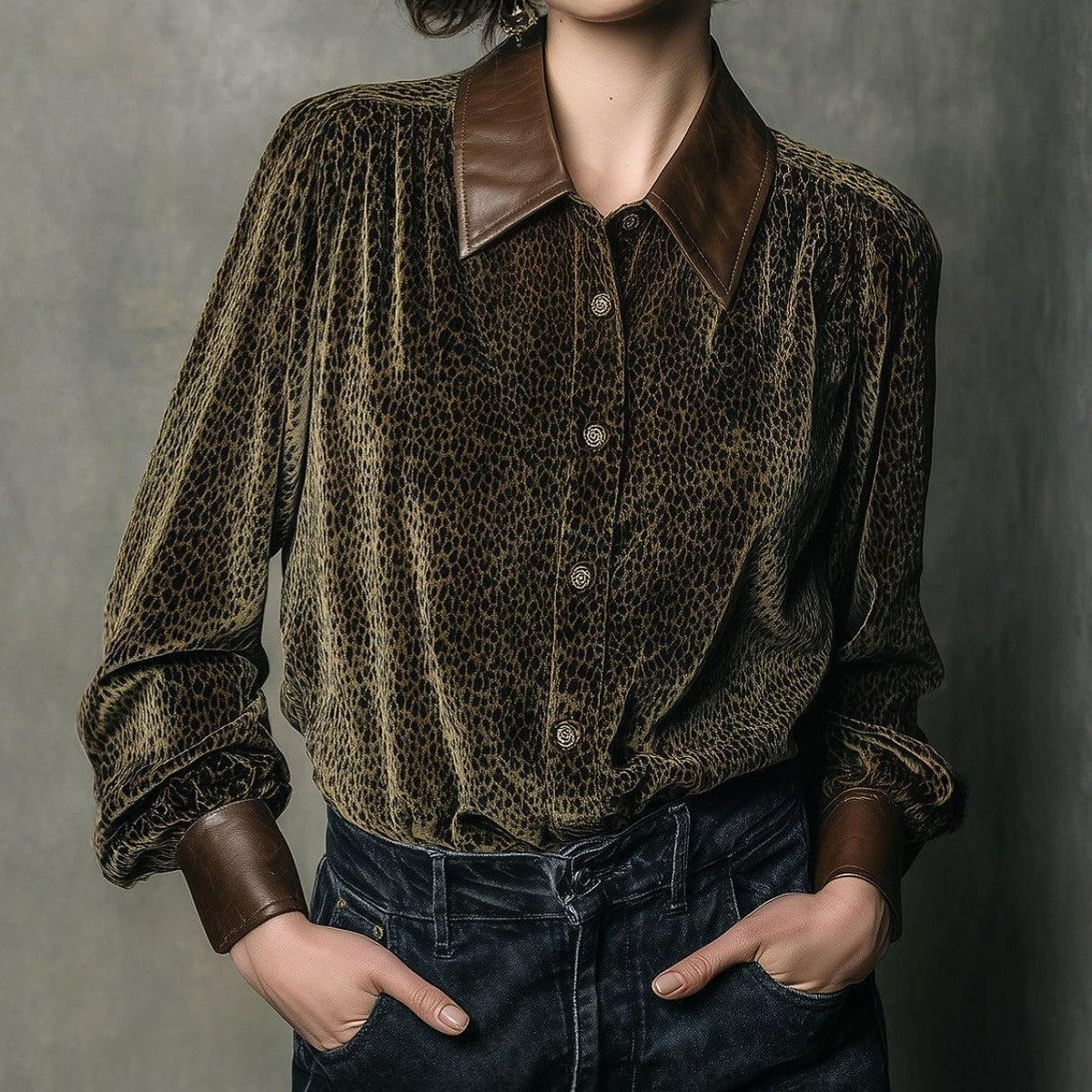 Elegant Long Sleeve Leopard Shirt
