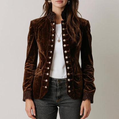 Fuzzy Coffee Long Sleeve Mock Neck Jacket