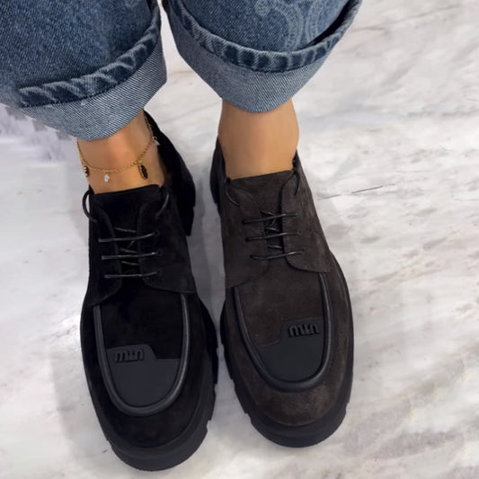 Round-toe Lace-up Platform Loafers - WOOLX