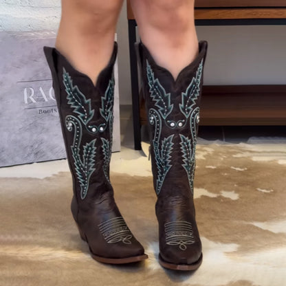 Embroidered Point-Toe Tall Knights Boots - WOOLX
