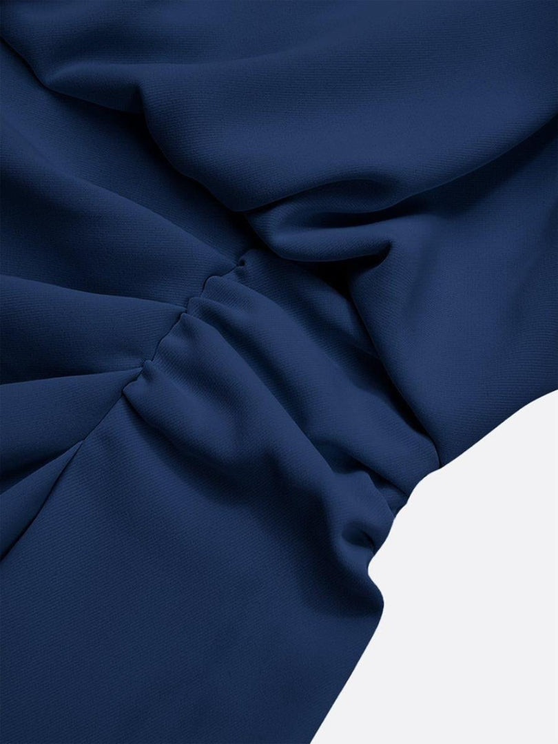 Navy Blue Chiffon V Neck Dress - WOOLX