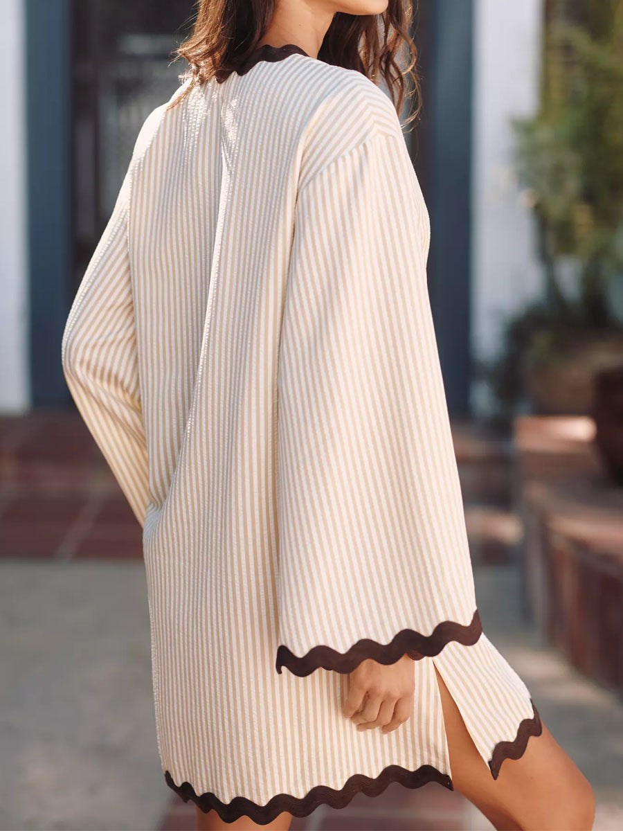 Long Bell Sleeves V-neck Patchwork Dress - WOOLX