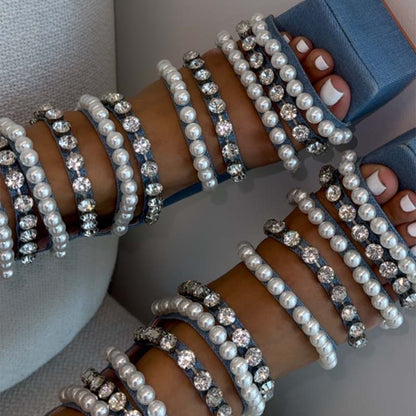 Denim Pearls Thick Heeled Sandals - WOOLX