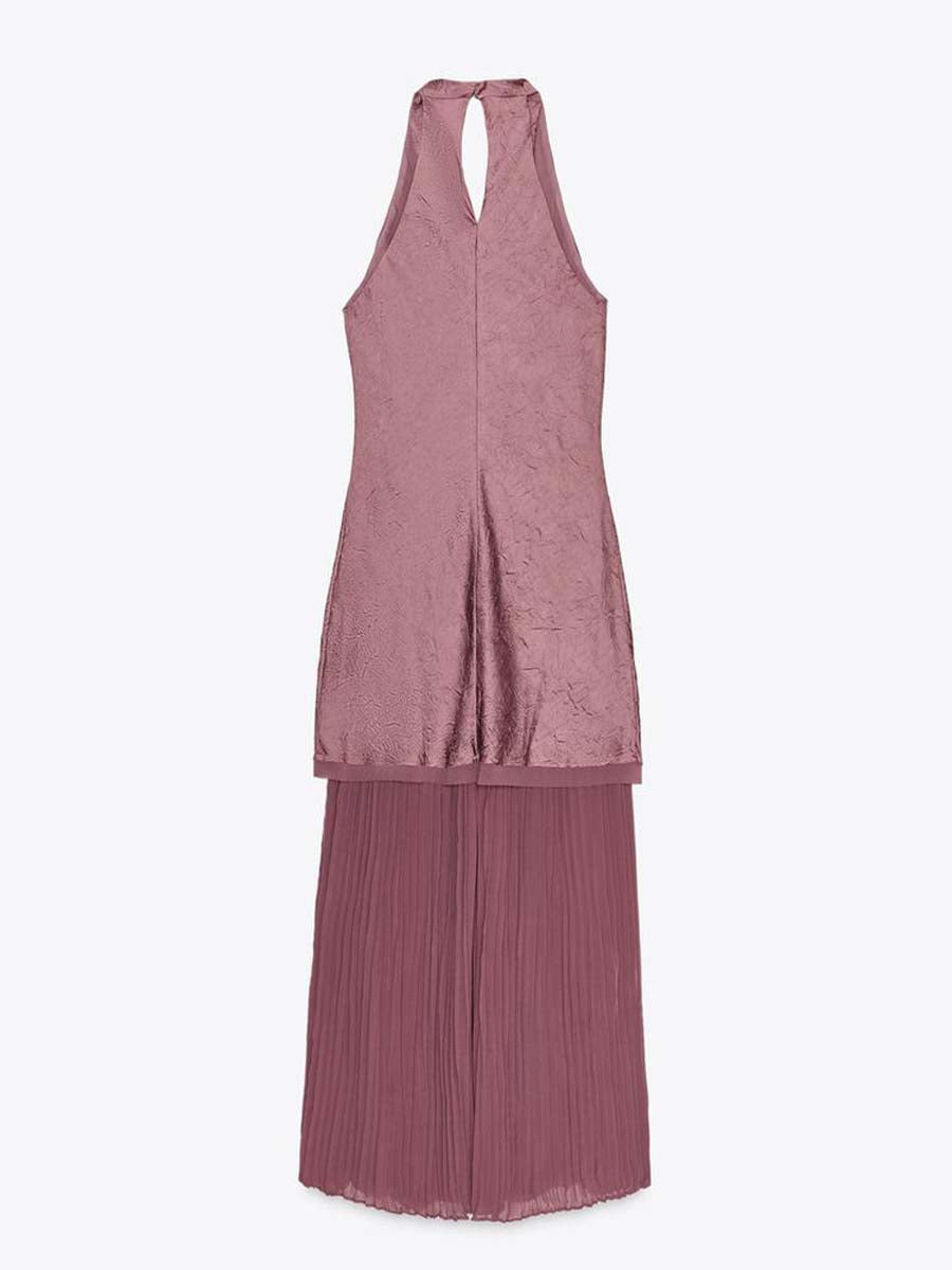 Elegant Sleeveless Patchwork Pleated Hem Dress - WOOLX