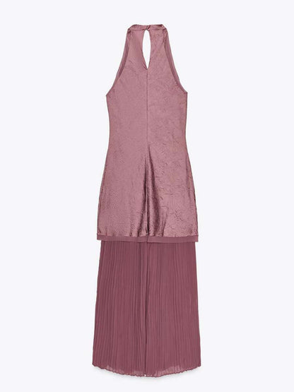Elegant Sleeveless Patchwork Pleated Hem Dress - WOOLX