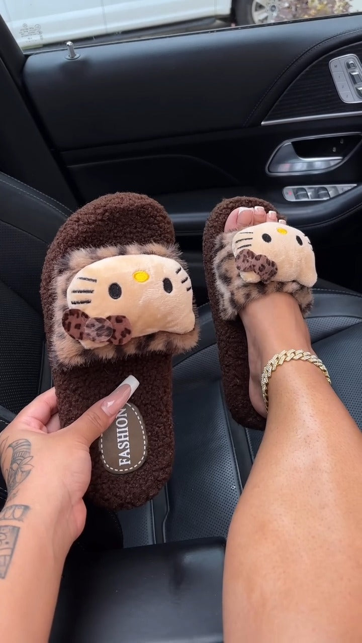 Adorable Brown Fuzzy Slippers - WOOLX